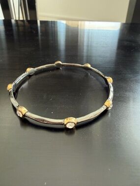 Stella & Dot Two-Tone Silver and Gold Crystal Accent Bangle